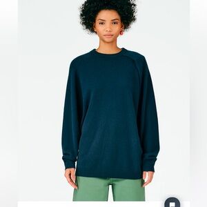 Tibi Feather Weight Cashmere Cutout Sleeve Pullover in Dark Slate